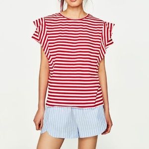 ZARA Frilled Sleeve T-shirt